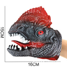 (Double-crowned dragon hand puppet) Dinosaur Hand Puppet Glove Soft Rubber T-Rex Triceratops Shark Simulation Animal Model Street Stall Shark Arm Toy