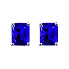 (Deep Blue Diamond, Platinum Color) Rectangular Emerald Green Diamond Stud Earrings 18K Rose Gold Plated Square Luxury Jewelry