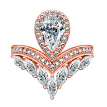 (Rose Gold) 18K Platinum Plated Crown Moissanite Teardrop Marquise Engagement Ring