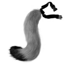 (Gray and Black) Halloween Faux Fox Tail Plush Cosplay Beast Tail Prop for Styling