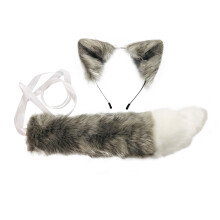 (Gray) Handmade Cosplay Kids Anime Fox Rabbit Fur Beast Ear Headband Tail Set