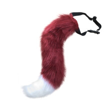 (Wine Red) Halloween Faux Fox Tail Plush Cosplay Beast Tail Prop for Styling
