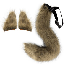 (Grass Yellow) Halloween Fox Ears Tail Set Cosplay Handmade Plush Animal Accessories