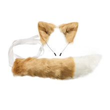 (Khaki) Handmade Cosplay Kids Anime Fox Rabbit Fur Beast Ear Headband Tail Set