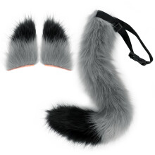 (Gray and Black) Halloween Fox Ears Tail Set Cosplay Handmade Plush Animal Accessories