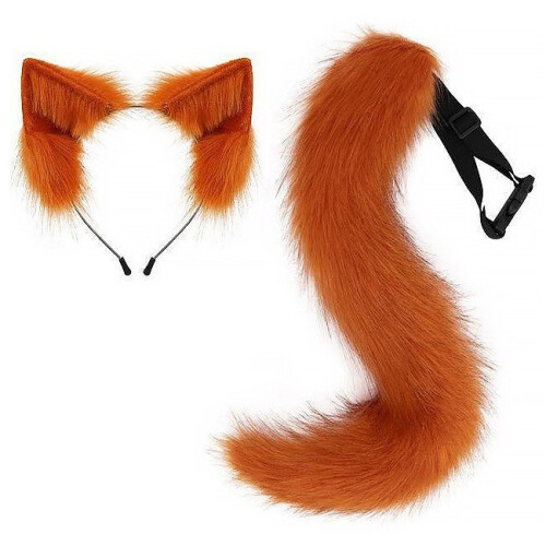 (White Camel) Halloween Fox Tail Headband Adjustable Plush Ears Cosplay Costume Kit 2