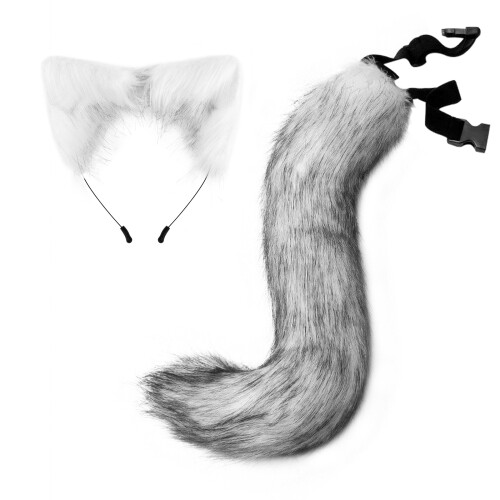 (Fox) Halloween Fox Tail Headband Adjustable Plush Ears Cosplay Costume Kit