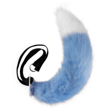 (Blue White, Tail 65cm) Handmade Plush Beast Tail Cosplay Prop Realistic Wolf Fox Tail Accessory for Comic Convention Party Costume