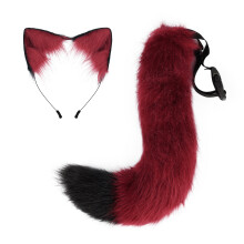 (Red and Black) Halloween Fox Tail Headband Adjustable Plush Ears Cosplay Costume Kit