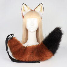 (Brown and Black Set) Handmade Zootopia Nick Wilde Realistic Fox Ears & Tail Set Cosplay Beast Ear Headband Accessory