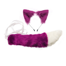 (Purple) Handmade Cosplay Kids Anime Fox Rabbit Fur Beast Ear Headband Tail Set