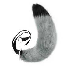 (Gray and Black, Tail 65cm) Handmade Plush Beast Tail Cosplay Prop Realistic Wolf Fox Tail Accessory for Comic Convention Party Costume