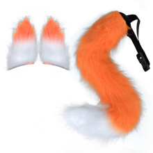 (Orange White) Halloween Fox Ears Tail Set Cosplay Handmade Plush Animal Accessories