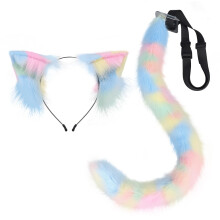 (Floral Suit) Handmade Faux Fur Cat Ears Headband & Tail Set Three-Color Cosplay Beast Tail Prop