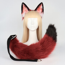 (Red and black suit) Handmade Zootopia Nick Wilde Realistic Fox Ears & Tail Set Cosplay Beast Ear Headband Accessory