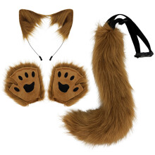 (Brown) Halloween Handmade Cat Set: Animal Ear Headband & Fingerless Claw Gloves Cosplay Accessories