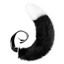 (Black White, Tail 65cm) Handmade Plush Beast Tail Cosplay Prop Realistic Wolf Fox Tail Accessory for Comic Convention Party Costume