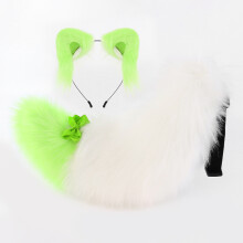 (Green and White) Beast Ear Tail Set, Fluffy Plush Cosplay Accessories, Handmade Cute Ear & Tail Kit