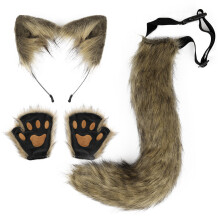 (Grass Yellow) Halloween Handmade Cat Set: Animal Ear Headband & Fingerless Claw Gloves Cosplay Accessories