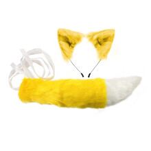 (Yellow) Handmade Cosplay Kids Anime Fox Rabbit Fur Beast Ear Headband Tail Set