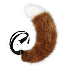 (Brown and White, Tail 65cm) Handmade Plush Beast Tail Cosplay Prop Realistic Wolf Fox Tail Accessory for Comic Convention Party Costume