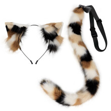 (Black Camel Suit) Handmade Faux Fur Cat Ears Headband & Tail Set Three-Color Cosplay Beast Tail Prop