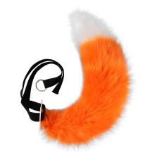 (Orange White, Tail 65cm) Handmade Plush Beast Tail Cosplay Prop Realistic Wolf Fox Tail Accessory for Comic Convention Party Costume