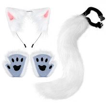 (White) Halloween Handmade Cat Set: Animal Ear Headband & Fingerless Claw Gloves Cosplay Accessories