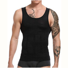 (Black, XL) Herr slim fit shaping-väst | Slim n Lift kompressionstopp för bröst- och midjekontroll