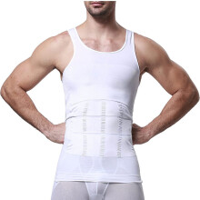 (White, M) Herr slim fit shaping-väst | Slim n Lift kompressionstopp för bröst- och midjekontroll