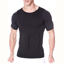 (Black, XXXL) Herr 140D Shapewear Kortärmad Vest – Ölmage Bantning & Bröstkompressionstopp