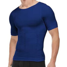 (Blue, S) Herr 140D Shapewear Kortärmad Vest – Ölmage Bantning & Bröstkompressionstopp