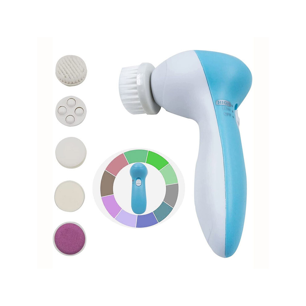 (Blue) Electric 5-in-1 Facial Massager & Cleansing Beauty Device Kit