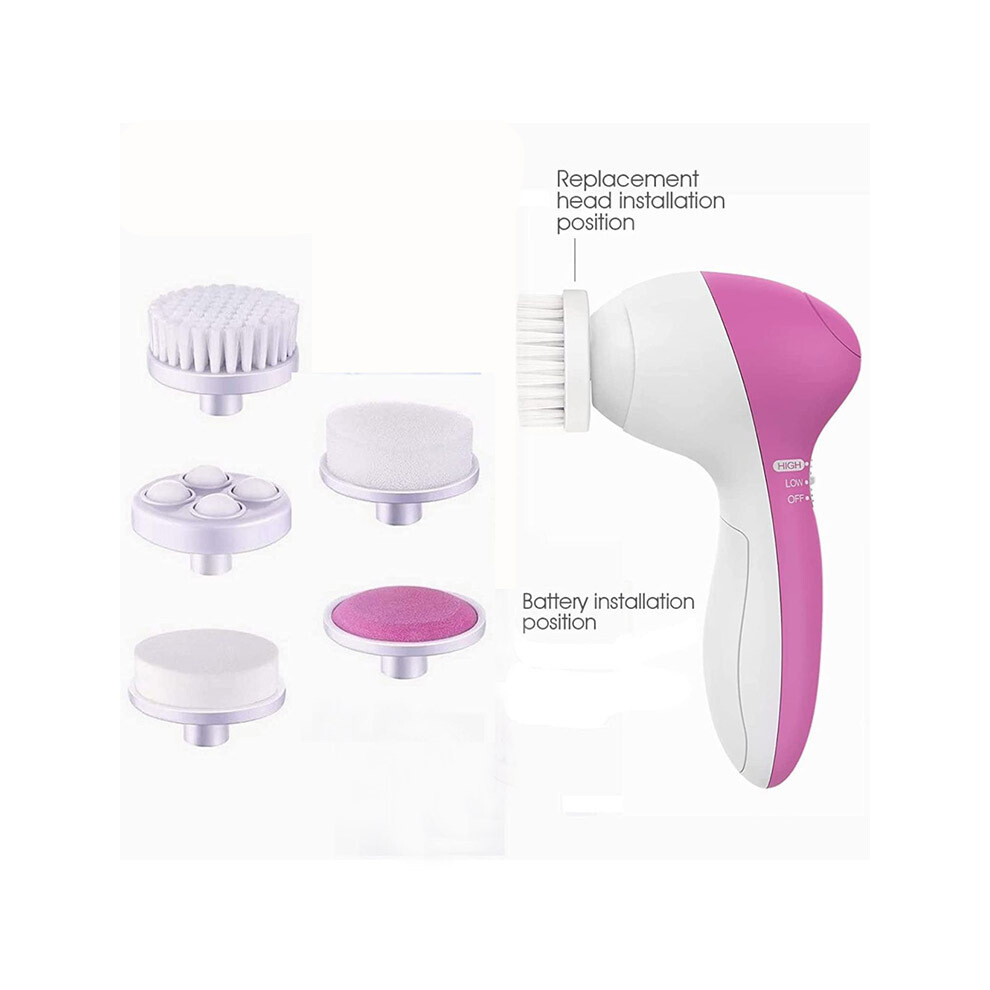 (Pink) Electric 5-in-1 Facial Massager & Cleansing Beauty Device Kit