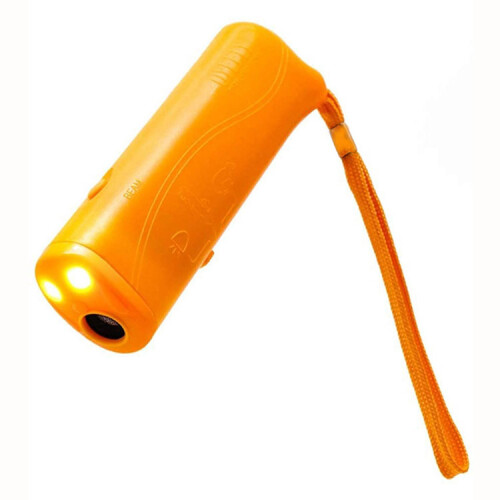 (Yellow) Handheld Dual-Head Ultrasonic Dog Repeller with LED Flashlight, Portable Barking Training Device