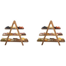 2X 3 Tier Serving Tray Wood Tiered Tray Decor Cake Stand Farmhouse Tiered Tray Party Serving Dishes and Platters Trays