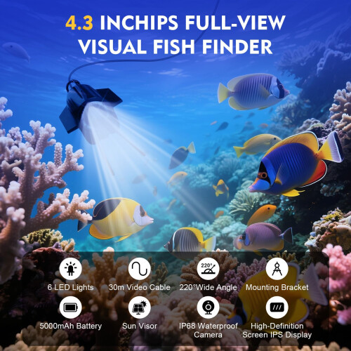 Underwater Fishing Camera 1080P HD 4.3" IPS Screen 98ft Cable 1
