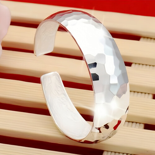 (Golden Color, B) Elegant Silver Diamond Wide Bracelet, Open Cuff Water Cube Ring Set 2