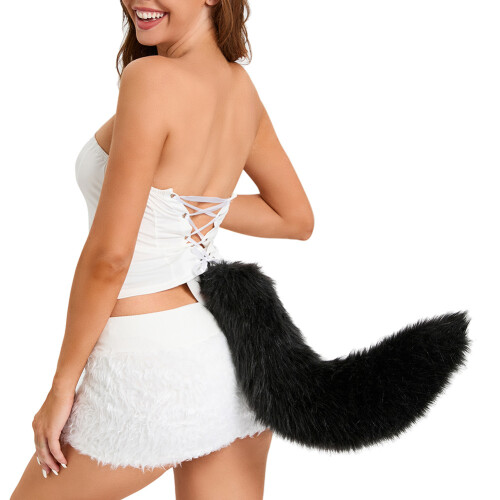 (Fox, Tail 65cm) Handmade Plush Beast Tail Cosplay Prop Realistic Wolf Fox Tail Accessory for Comic Convention Party Costume 2