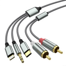 Lightning-RCA-äänikaapeli, RCA-3,5 mm -sovitin ja USB C-RCA-äänikaapeli, 3 osaa autoon, kotiteatteriin ja kaiuttimiin