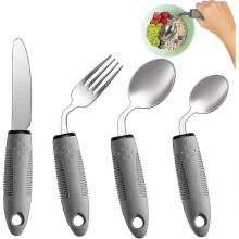 4-teiliges adaptives Besteckset mit 42-Grad-Winkel und 2,5-oz-Beschwerung für Parkinson, ergonomisch und sicher zu greifen