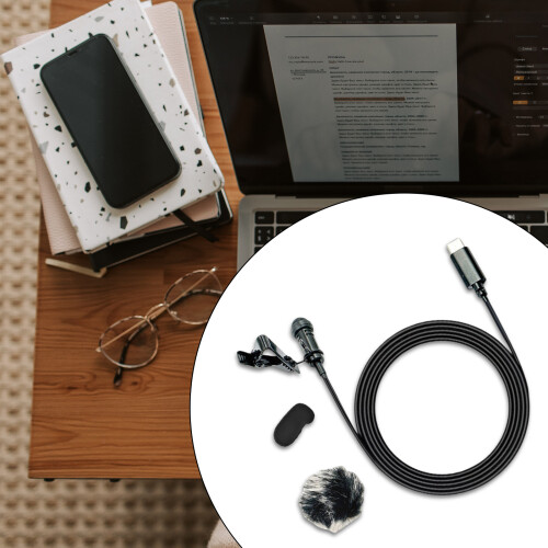 Typ-C-Clip-On-Lavalier-Mikrofon,-Schwammabdeckung 2 m 2