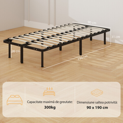 Homcom (M) HOMCOM Bed Frame, Metal Platform Bed Frame with 28 Wood Slats 2
