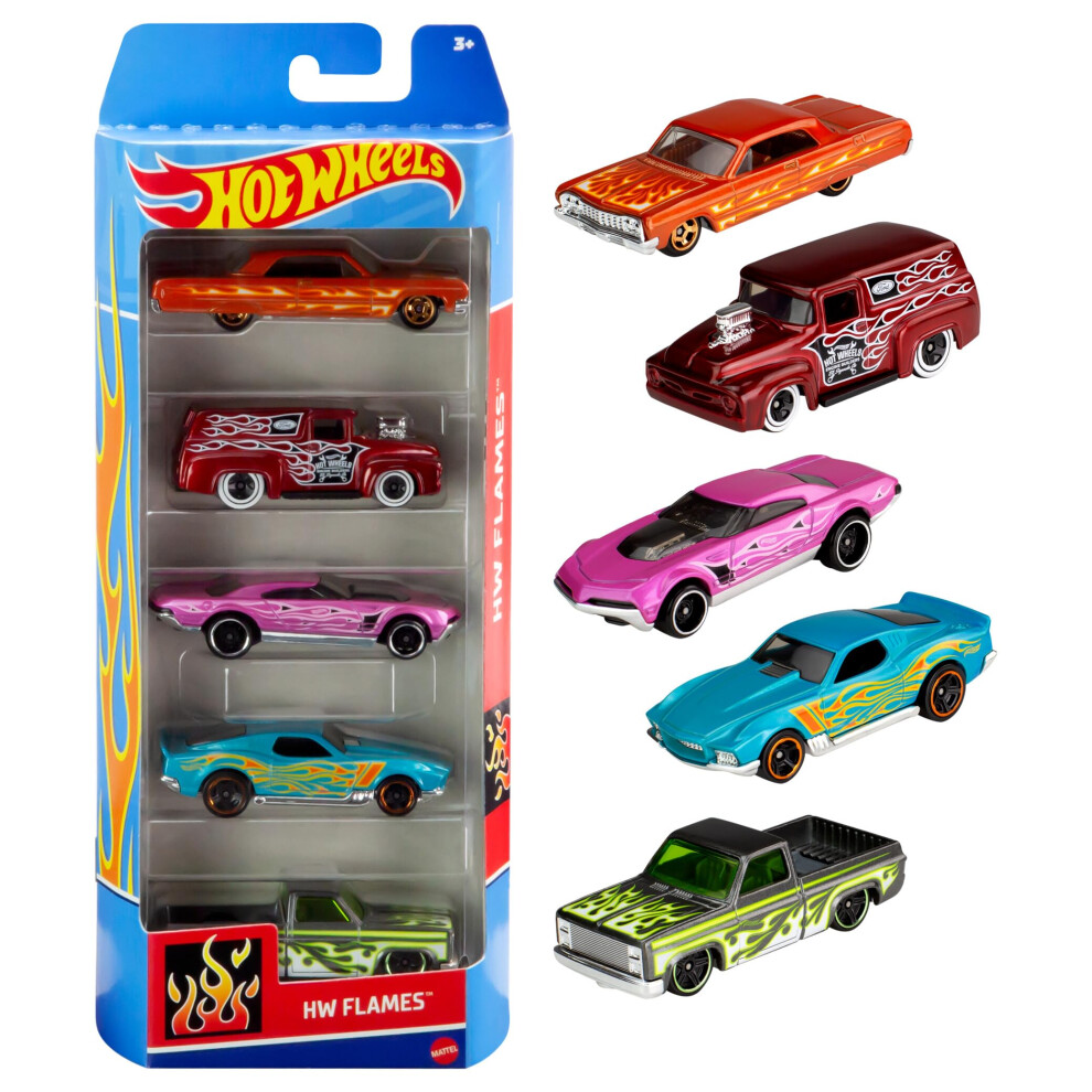 Hot Wheels Set Of 5 Toy Cars (Assorted Styles, One Random Set), Extreme Race, Toy Vehicles In 1:64 Scale With Realistic Details And Decos, Collectibl
