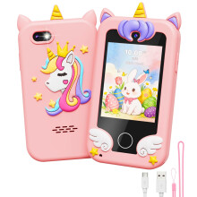 UCIDCI Kids Smart Phone Toys for Girls Ages 3-7 with Dual Camera - Phone Toys with Learning Games, Travel Toys with MP3 Music Player for Valentine's