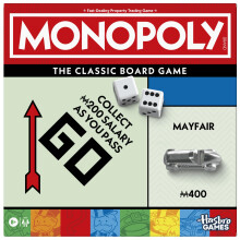 Monopoly Board Game with Storage Tray and Larger Tokens - English Version