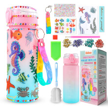 Hobee Decorate Your Own Water Bottle for Girls - Pink Mermaid Themed Arts and Crafts Kit for Kids- With Stickers and Sparkles - Crafty Girls Gifts Pr