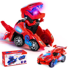 Yellcetoy Dinosaur Transforming Car, Dino Toys with Flashing Lights & Sound for Boys Girls Age 3-7 Automatic Electric Transform Cars Toy Birthday Xma