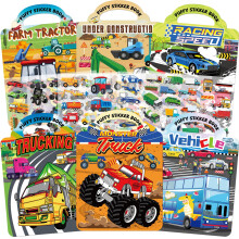 Elfew 6 Pack Car Sticker Books for Boys Ages 2-4 Year Old, Reusable 3D Puffy Stickers for Children 2 3 4 Years, Car Stickers for Toddlers Boys 1-3, B