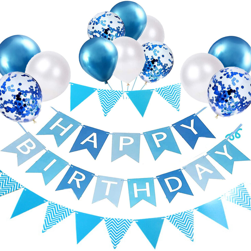 Photos - Other Toys SJQ Blue Birthday Banner, Balloons, Ribbons & Banners - 12 Inch Happy Birthday Decorations